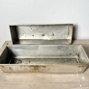 Vintage Tin Loaf Pans Set of 2 Tin-Plated Steel Baking Pans 13"x 4.5"x 2.5"